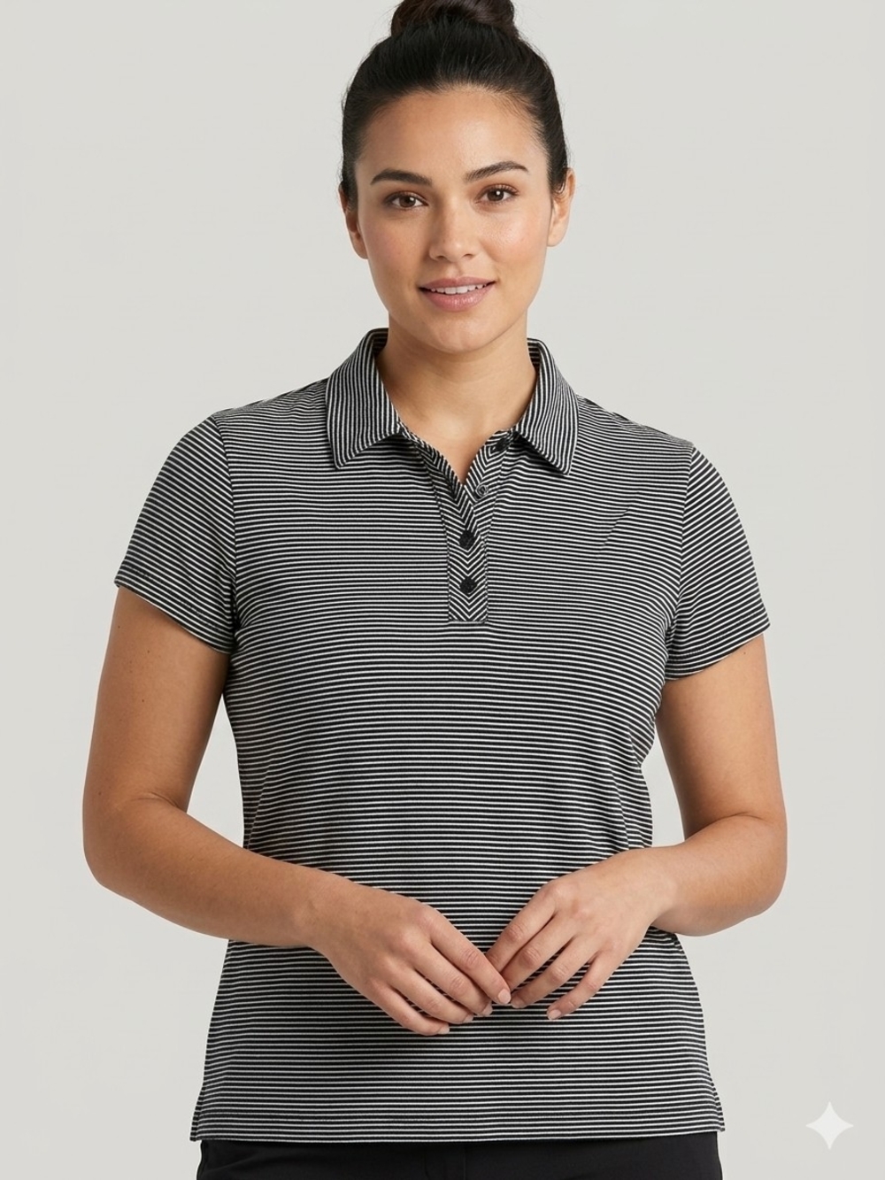 Lizgolf Striped Short Sleeve Polo Top Black White XL